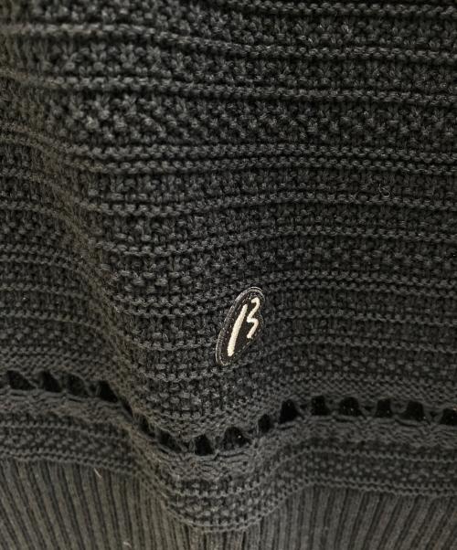 β（ベータ）β (ベータ) 二本ライン リンクス柄ニットプルオーバー ブラック×ホワイト サイズ:９号の古着・服飾アイテム