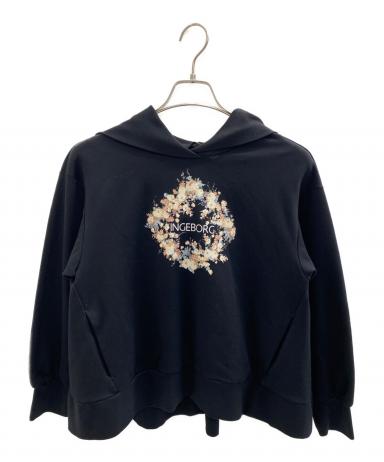 INGEBORGインゲボルグ 花柄刺繍のブラックパーカー トレーナー 中古・古着通販】INGEBORG (インゲボルグ) プルオーバーパーカー