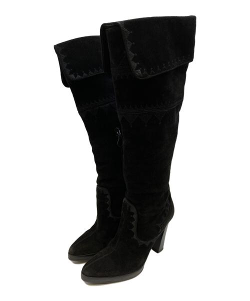 HERMES（エルメス）HERMES (エルメス) 刺繍スウェードロングブーツ ブラック サイズ:36 1/2の古着・服飾アイテム