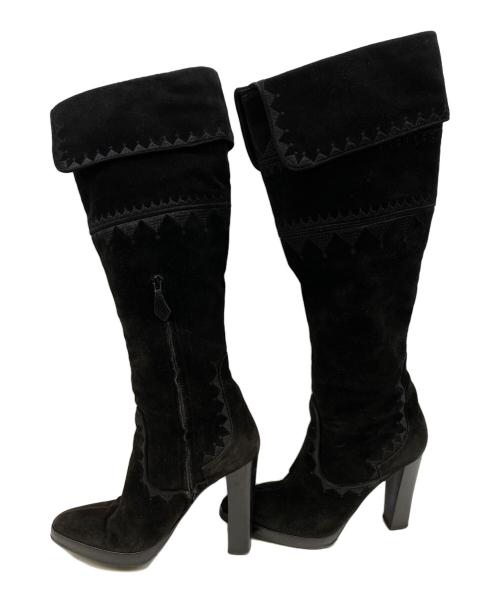 HERMES（エルメス）HERMES (エルメス) 刺繍スウェードロングブーツ ブラック サイズ:36 1/2の古着・服飾アイテム