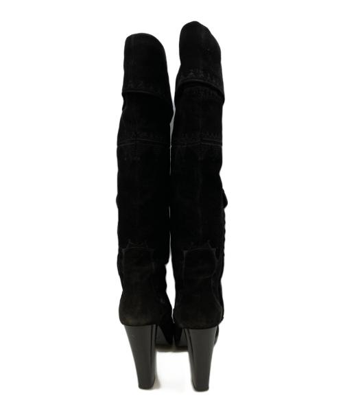 HERMES（エルメス）HERMES (エルメス) 刺繍スウェードロングブーツ ブラック サイズ:36 1/2の古着・服飾アイテム