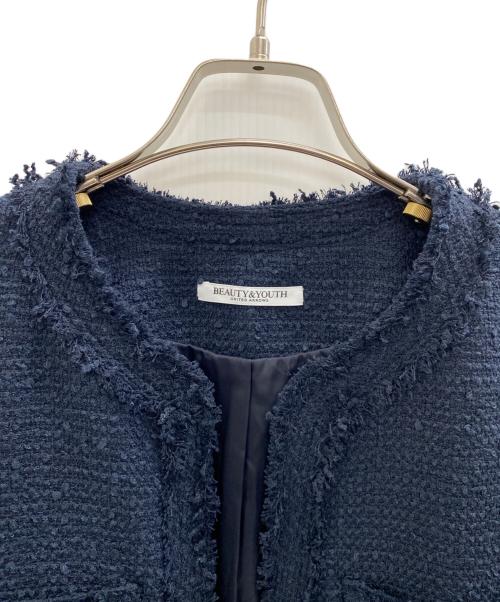 BEAUTY&YOUTH（ビューティーアンドユース）BEAUTY&YOUTH (ビューティーアンドユース) ポリエステルツイードフリンジジャケット ネイビー サイズ:Sの古着・服飾アイテム