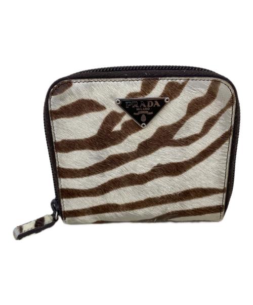 PRADA（プラダ）PRADA (プラダ) 2つ折り財布 ブラウン×アイボリーの古着・服飾アイテム