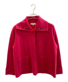 studio picone（スタジオ ピッコーネ）の古着「ウール混刺繍襟ジャケット」｜ショッキングピンク