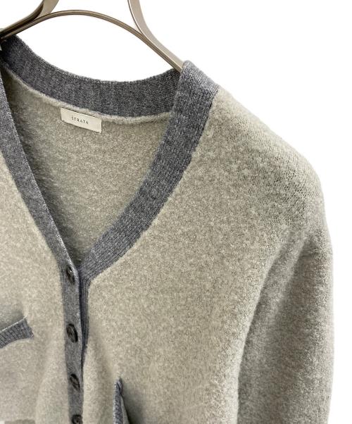 STRATA（エストラータ）STRATA (エストラータ) バイカラーブークレニットカーディガン グレー サイズ:Freeの古着・服飾アイテム