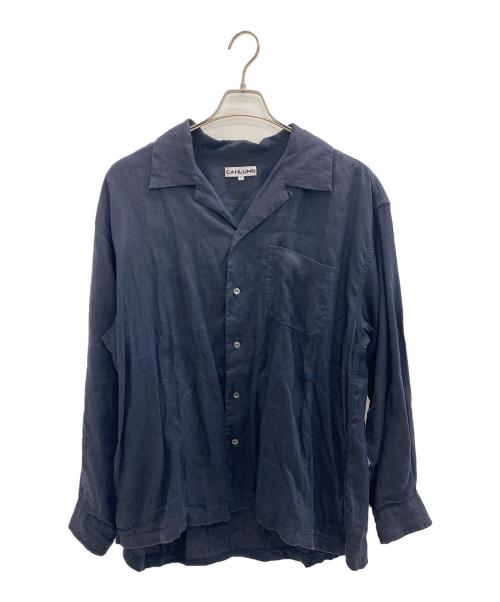 CAHLUMN（カウラム）CAHLUMN (カウラム) ベルギーリネンオープンカラーシャツ ブラック サイズ:Lの古着・服飾アイテム