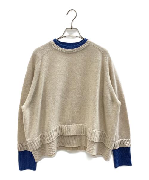 PS Paul Smith（ＰＳポールスミス）PS Paul Smith (ＰＳポールスミス) レイヤードディテール ニット ベージュ×ブルー サイズ:Mの古着・服飾アイテム