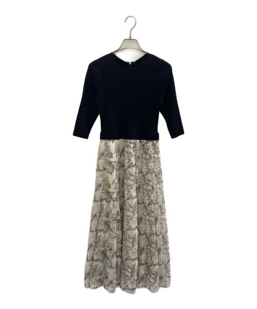 JUSGLITTY（ジャスグリッティー）JUSGLITTY (ジャスグリッティー) エンブロイダリーフラワードッキングワンピース ブラック×ベージュ サイズ:Sの古着・服飾アイテム