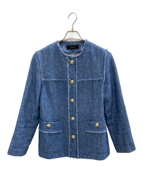 allureville（アルアバイル）allureville (アルアバイル) フリンジノーカラージャケット スカイブルー サイズ:Mの古着・服飾アイテム