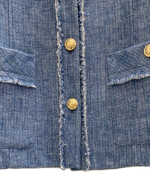 allureville（アルアバイル）allureville (アルアバイル) フリンジノーカラージャケット スカイブルー サイズ:Mの古着・服飾アイテム