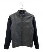 MEN'S BIGIメンズビギ）の古着「袖ニット切替スタンドカラーレザージャケット」｜ブラック