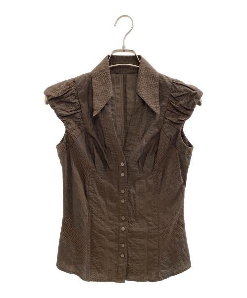 ATTISESSION（アティセッション）ATTISESSION (アティセッション) ギャザー ショートスリーブ シャツ ブラウン サイズ:Freeの古着・服飾アイテム
