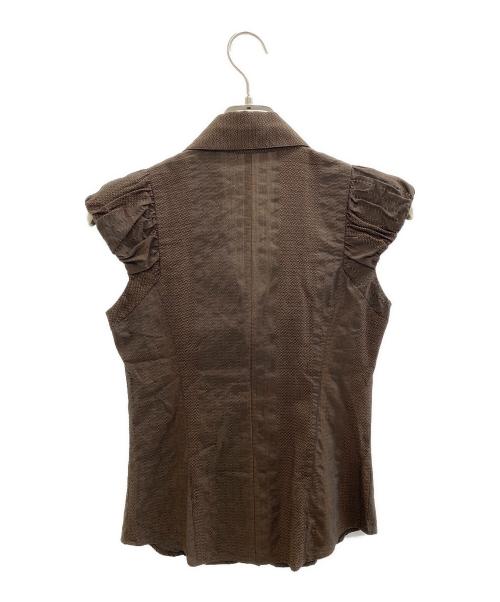ATTISESSION（アティセッション）ATTISESSION (アティセッション) ギャザー ショートスリーブ シャツ ブラウン サイズ:Freeの古着・服飾アイテム