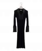 FRAY IDフレイ アイディー）の古着「シャツカラーリブニットワンピ」｜ブラック