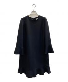 LANVIN en Bleu（ランバンオンブルー）の古着「ジョーゼット5分袖ワンピース」｜ブラック