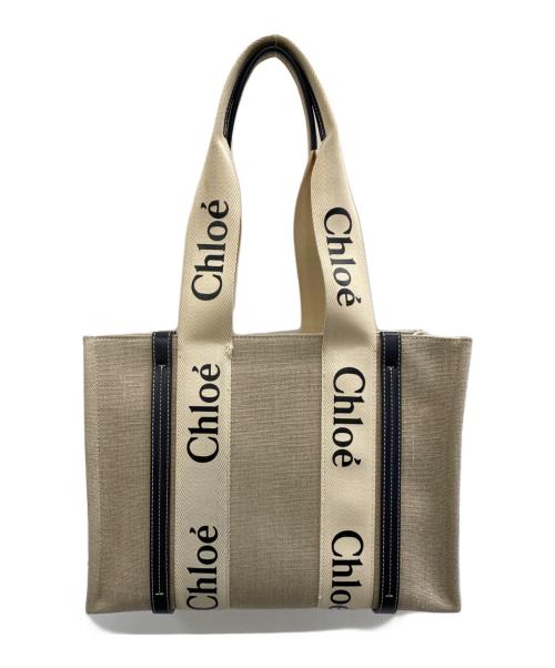 Chloe（クロエ）Chloe (クロエ) Woody トートバッグ ミディアム ベージュ×ブラックの古着・服飾アイテム