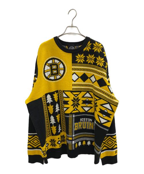 BOSTON BRUINS（ボストン・ブルーインズ）BOSTON BRUINS (ボストン・ブルーインズ) 厚手ニット ブラック×イエロー サイズ:XXLの古着・服飾アイテム