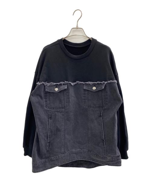 neuf cent neuf（ヌフソンヌフ）neuf cent neuf (ヌフソンヌフ) デニム切替スウェット ブラック サイズ:Freeの古着・服飾アイテム