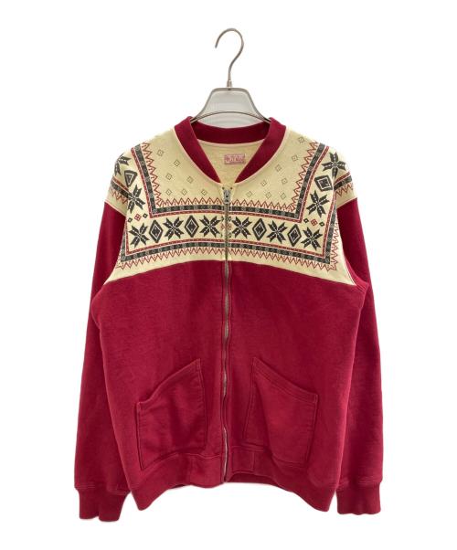 FLAT HEAD（フラット ヘッド）FLAT HEAD (フラット ヘッド) スウェットジャケット レッド×ベージュ サイズ:40の古着・服飾アイテム