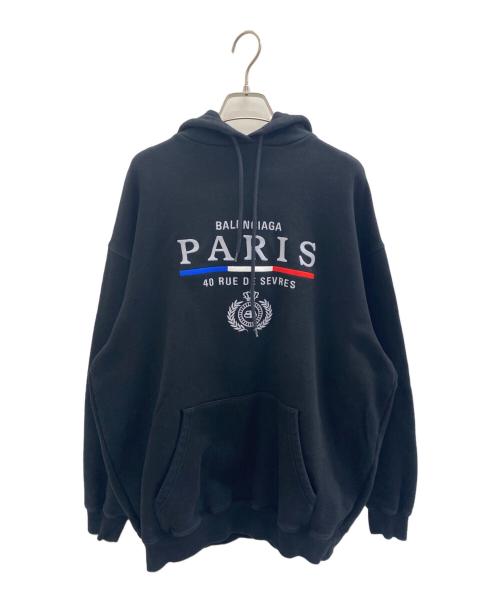 BALENCIAGA（バレンシアガ）BALENCIAGA (バレンシアガ) PARIS 40 RUE DE SEVRESプリントフーディ ブラック サイズ:XSの古着・服飾アイテム