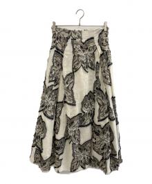 FRAY ID（フレイ アイディー）の古着「メッシュフラワージャガードスカート」｜ベージュ