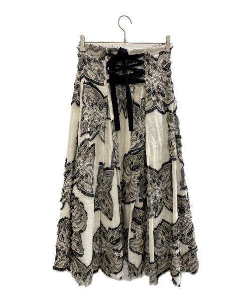 FRAY ID（フレイ アイディー）FRAY ID (フレイ アイディー) メッシュフラワージャガードスカート ベージュの古着・服飾アイテム