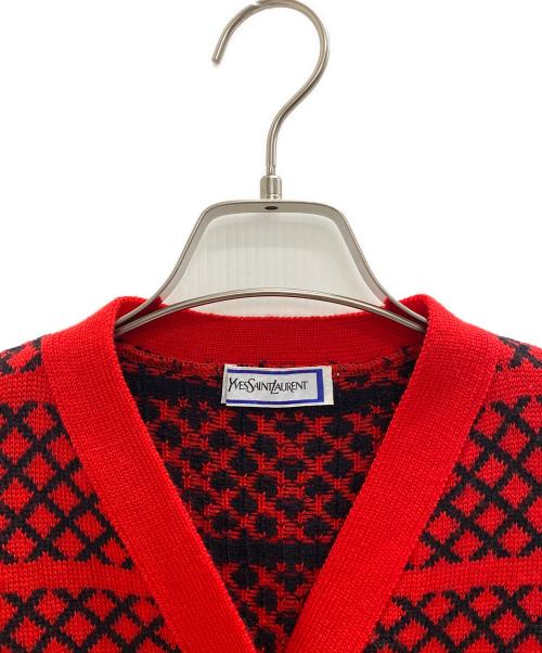 Yves Saint Laurent（イヴサンローラン）Yves Saint Laurent (イヴサンローラン) 厚手カーディガン ブラック×レッド サイズ:Mの古着・服飾アイテム