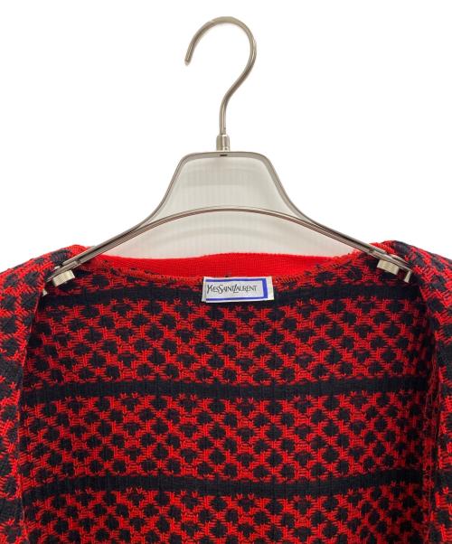 Yves Saint Laurent（イヴサンローラン）Yves Saint Laurent (イヴサンローラン) 厚手カーディガン ブラック×レッド サイズ:Mの古着・服飾アイテム