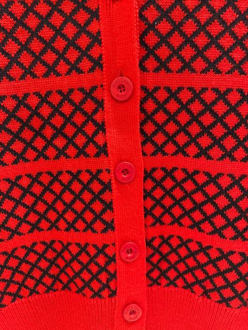 Yves Saint Laurent（イヴサンローラン）Yves Saint Laurent (イヴサンローラン) 厚手カーディガン ブラック×レッド サイズ:Mの古着・服飾アイテム