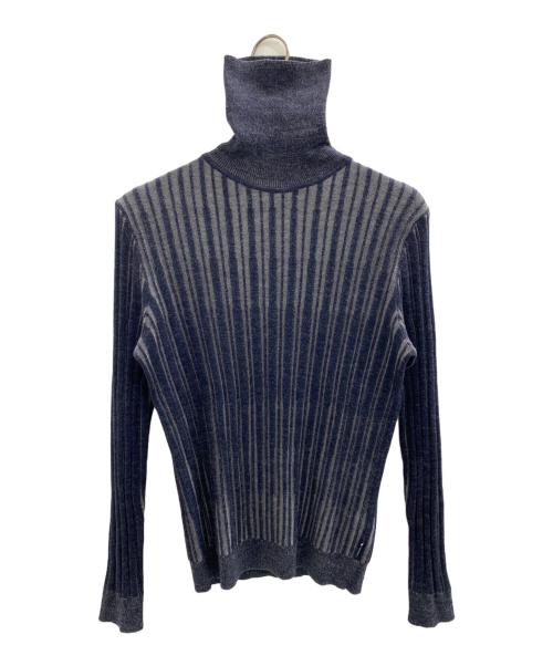 ARMANI COLLEZIONI（アルマーニ コレツィオーニ）ARMANI COLLEZIONI (アルマーニ コレツィオーニ) タートルネックストライプセーター ネイビー サイズ:48の古着・服飾アイテム