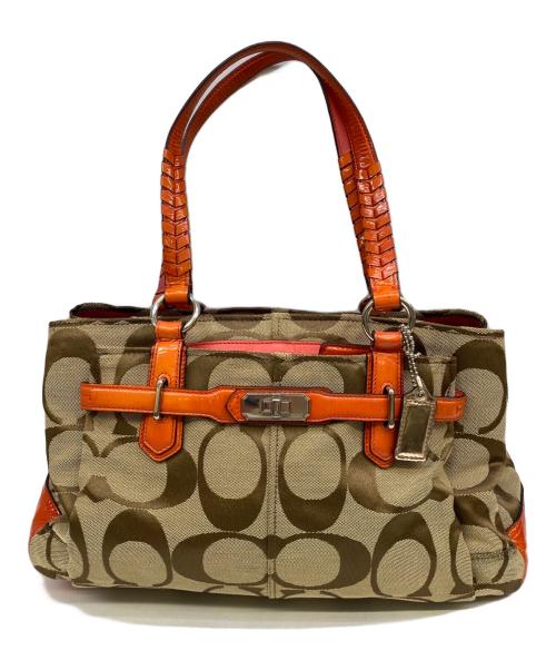 COACH（コーチ）COACH (コーチ) ハンドバッグ ブラウン×オレンジの古着・服飾アイテム