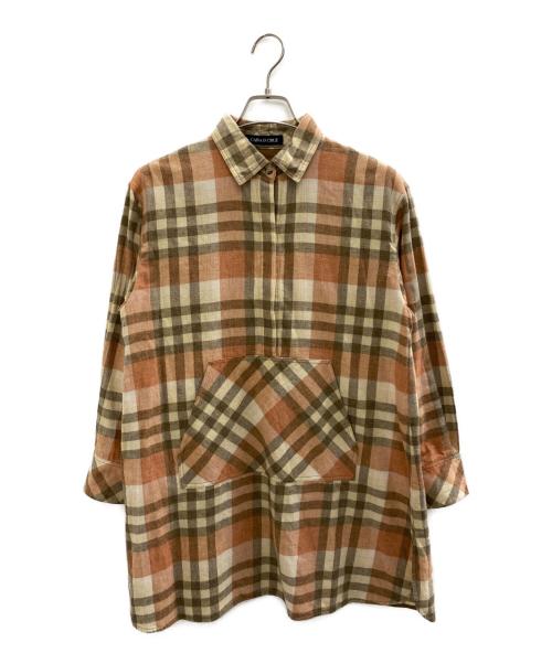 CARA O CRUZ（キャラ オ クルス）CARA O CRUZ (キャラ オ クルス) 長袖ワンピース ブラウン×ベージュ サイズ:Mの古着・服飾アイテム