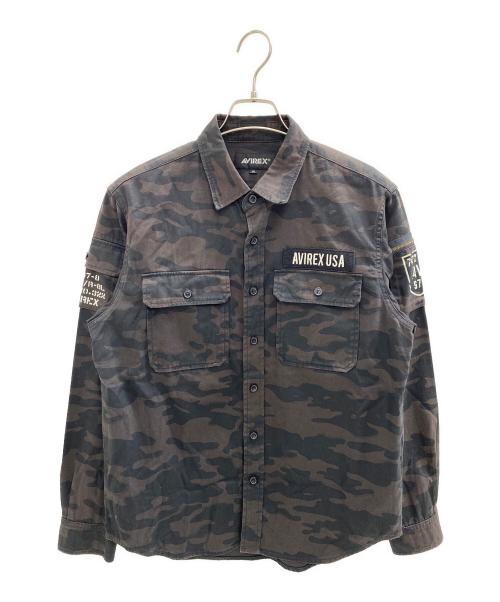 AVIREX（アヴィレックス）AVIREX (アヴィレックス) ファティーグシャツ ブラウン×ブラック サイズ:Mの古着・服飾アイテム