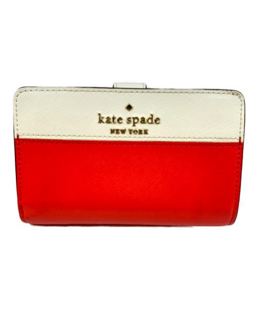 Kate Spade（ケイトスペード）Kate Spade (ケイトスペード) ステイシー カラーブロック ミディアム コンパクト バイフォールド ウォレット レッド×ベージュの古着・服飾アイテム