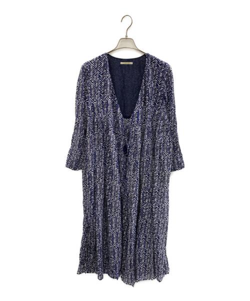 ne quittez pas（ヌキテパ）ne quittez pas (ヌキテパ) COTTON VOILE ZIGZAG GOWN ネイビー サイズ:Freeの古着・服飾アイテム