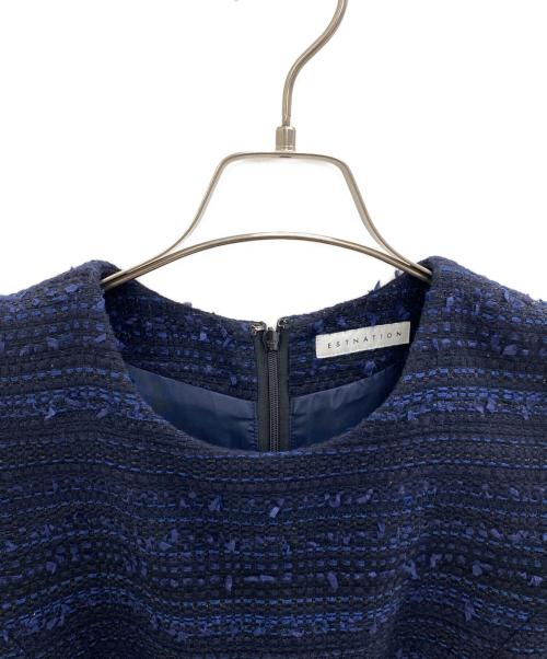 ESTNATION（エストネーション）ESTNATION (エストネーション) ツイードフリンジノースリーブワンピース ネイビー サイズ:36の古着・服飾アイテム