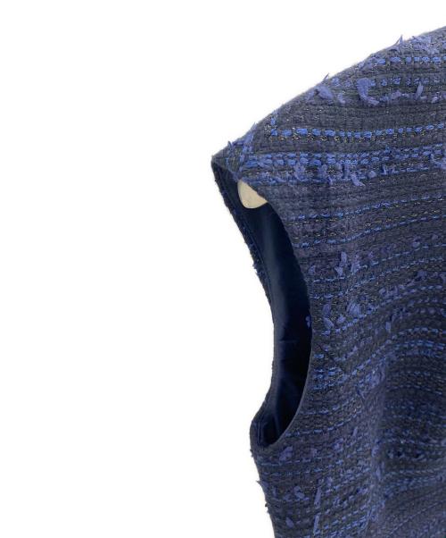 ESTNATION（エストネーション）ESTNATION (エストネーション) ツイードフリンジノースリーブワンピース ネイビー サイズ:36の古着・服飾アイテム