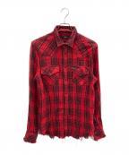 DIESELディーゼル）の古着「カットオフウエスタンシャツ」｜レッド×ブラック