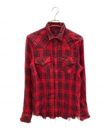 DIESEL（ディーゼル）の古着「カットオフウエスタンシャツ」｜レッド×ブラック
