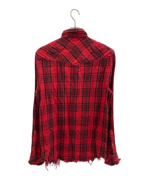 DIESEL（ディーゼル）DIESEL (ディーゼル) カットオフウエスタンシャツ レッド×ブラック サイズ:Lの古着・服飾アイテム