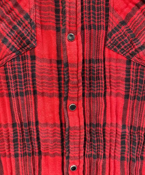 DIESEL（ディーゼル）DIESEL (ディーゼル) カットオフウエスタンシャツ レッド×ブラック サイズ:Lの古着・服飾アイテム