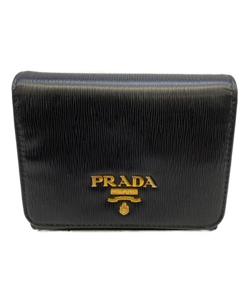 PRADA（プラダ）PRADA (プラダ) 3つ折り財布 ブラック×レッドの古着・服飾アイテム