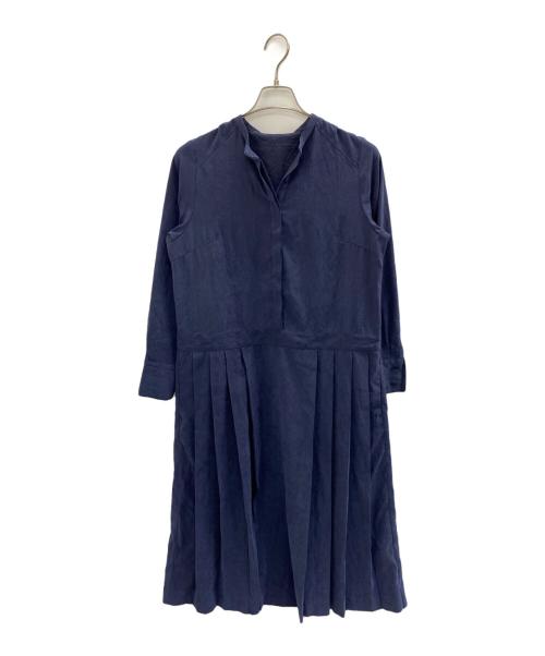 SHIPS any（シップスエニィ）SHIPS any (シップスエニィ) 【25AW】ピーチスキン サイド プリーツ バンドカラー シャツ ワンピース ネイビー サイズ:Fの古着・服飾アイテム