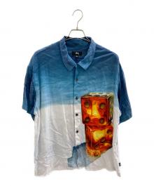 stussy（ステューシー）の古着「Dice Painting Open Collar Shirt」｜ブルー×ホワイト