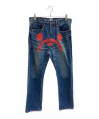 BAPE BY A BATHING APEベイプバイアベイシングエイプ）の古着「Damaged Paint Jeans」｜インディゴ