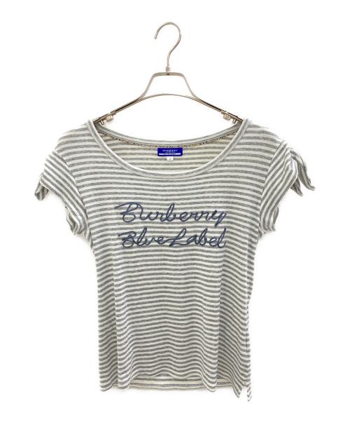 BURBERRY BLUE LABEL（バーバリー ブルー レーベル）BURBERRY BLUE LABEL (バーバリー ブルー レーベル) ノースリーブカットソー ホワイト×グレー サイズ:38の古着・服飾アイテム