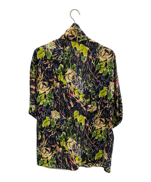 PRADA（プラダ）PRADA (プラダ) リーフプリントボウタイブラウス ブラック×グリーン サイズ:M (40)の古着・服飾アイテム