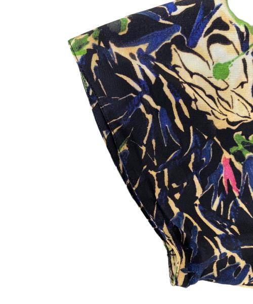 PRADA（プラダ）PRADA (プラダ) リーフプリントボウタイブラウス ブラック×グリーン サイズ:M (40)の古着・服飾アイテム