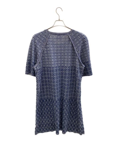 CHANEL（シャネル）CHANEL (シャネル) ラメニット5分袖ワンピース ネイビー×グレー サイズ:44の古着・服飾アイテム