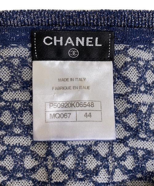CHANEL（シャネル）CHANEL (シャネル) ラメニット5分袖ワンピース ネイビー×グレー サイズ:44の古着・服飾アイテム